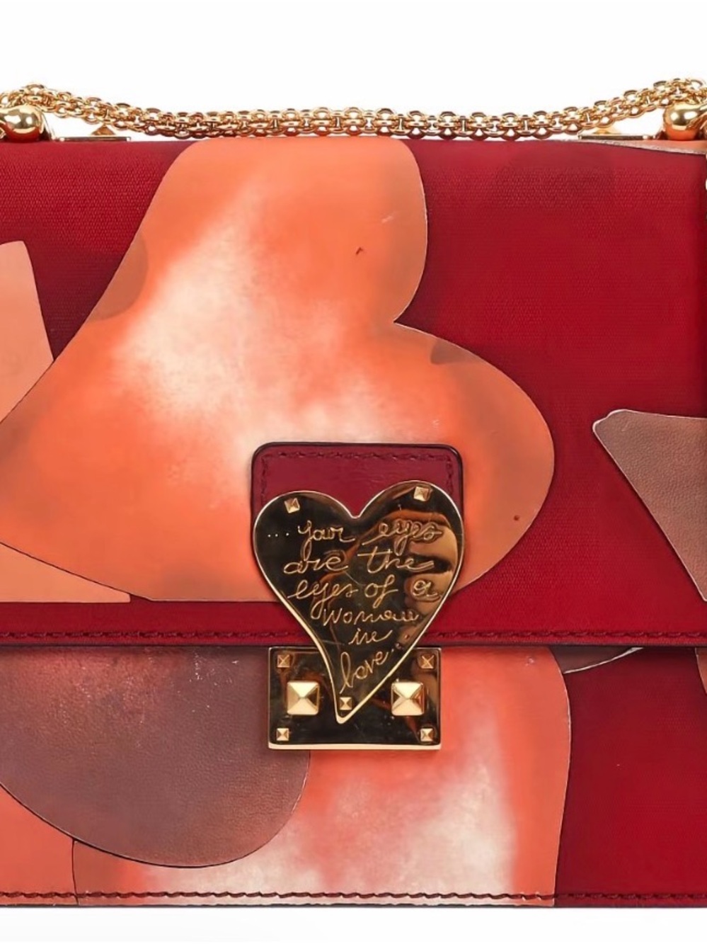 Valentino Red and Orange Heart-Appliqué Chain Shoulder Bag